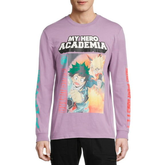 My Hero Academia Men's & Big Men's Long Sleeve Graphic Tee, Anime T-Shirts