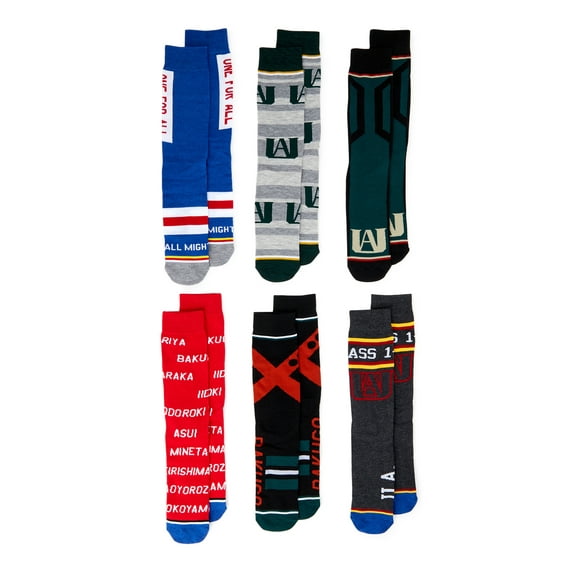 My Hero Academia Men's Crew Socks, 6-Pack