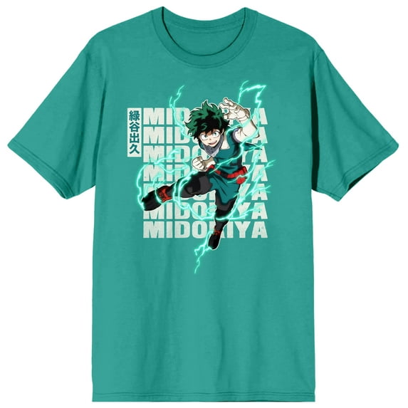 My Hero Academia Men's Deku Lightning Power Cradle Blue Graphic T-Shirt-Large