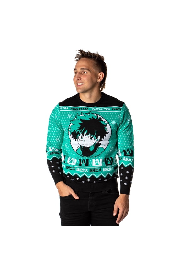 My Hero Academia Men's Plus Ultra Deku Izuku Midoriya Ugly Christmas Sweater Pullover
