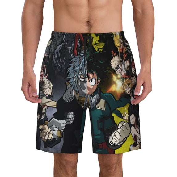 My Hero Academia Men's Swim Trunks Quick Dry Board Shorts Bathing Suit Swimsuits Beach Shorts with Mesh Lining