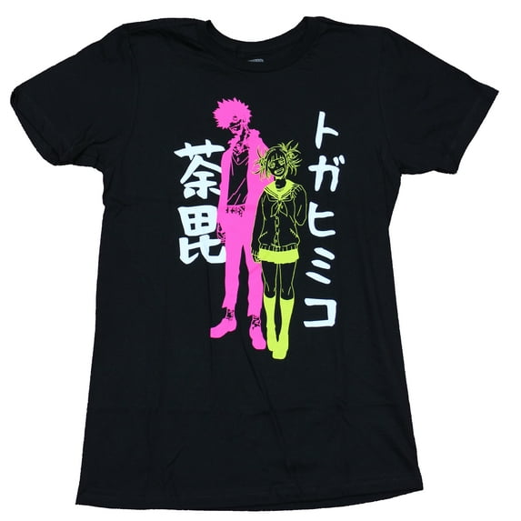 My Hero Academia Mens T-Shirt - Toga & Dabi Neon Colors & Kanji (Medium)