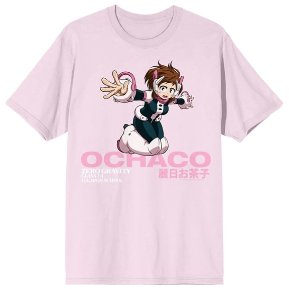 My Hero Academia Ochaco Action Pose Men's Pink Crew Neck Short Sleeve T-shirt-3XL
