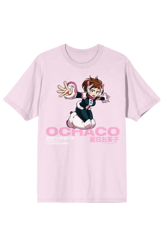 My Hero Academia Ochaco Action Pose Men's Pink Crew Neck Short Sleeve T-shirt-XXL