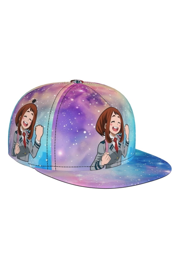 My Hero Academia Ochako Uraraka Baseball Cap For Men, Women & Kids, Classic Flat Brim Hat Hip Hop Trucker Hat Adjustable Snapback Hat