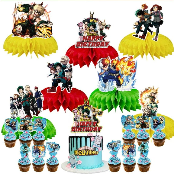My Hero Academia Party Decor Supplies Honeycomb Centerpieces Table Toppers Cake Toppers Decorations for Birthday