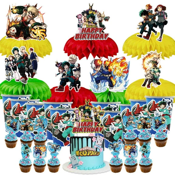 My Hero Academia Party Supplies Decor Cups Fans Decorations Honeycomb Centerpieces Cake Toppers