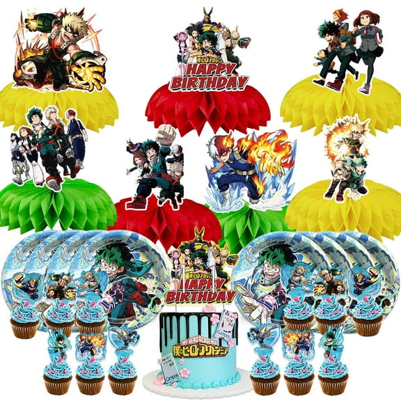 My Hero Academia Party Supplies Decor Plates Fans Decorations Honeycomb Centerpieces Cake Toppers