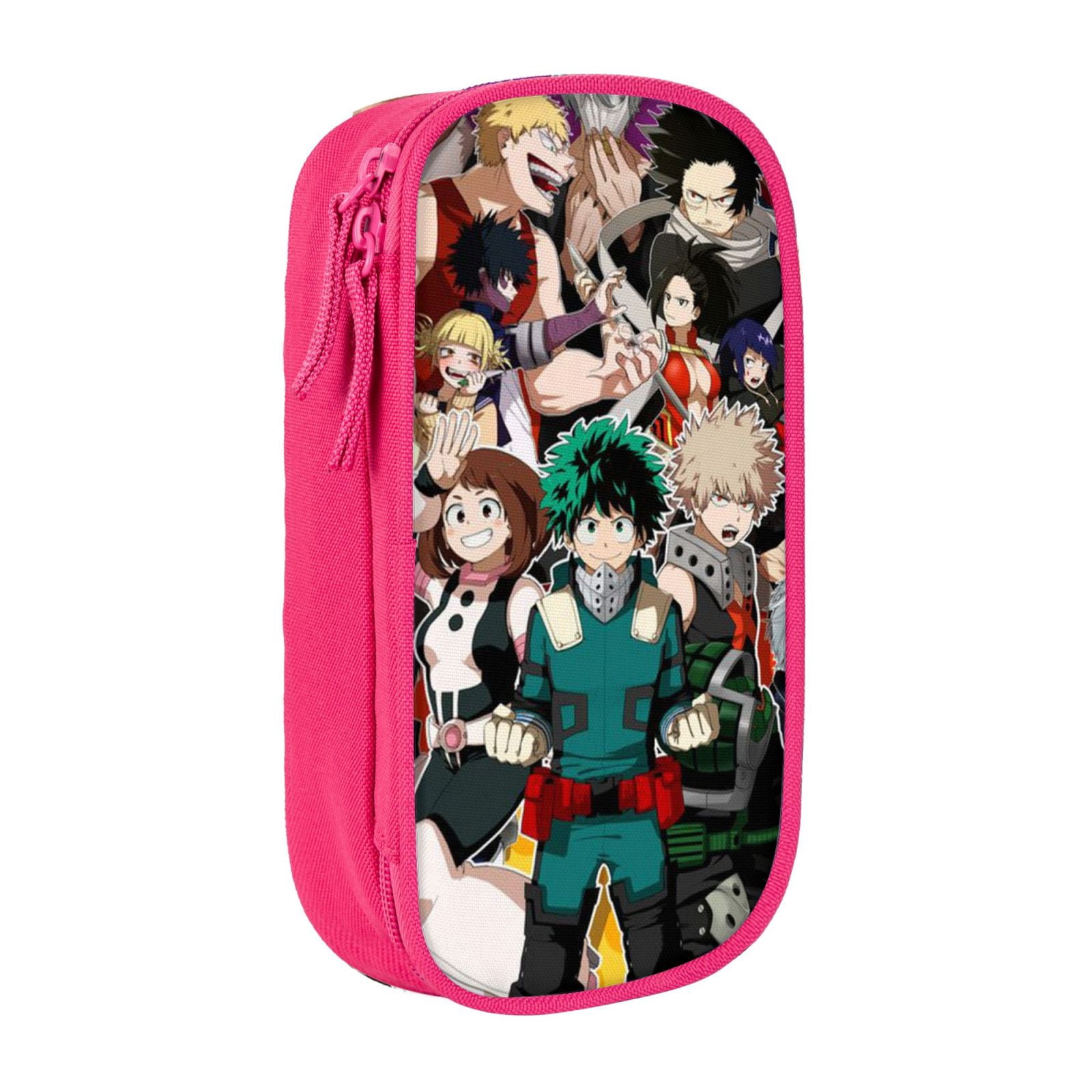 My Hero Academia Pencil Case Large Capacity Pencil Pouch Pen Bag Office Stationery Organizer Travel Makeup Bag Pink