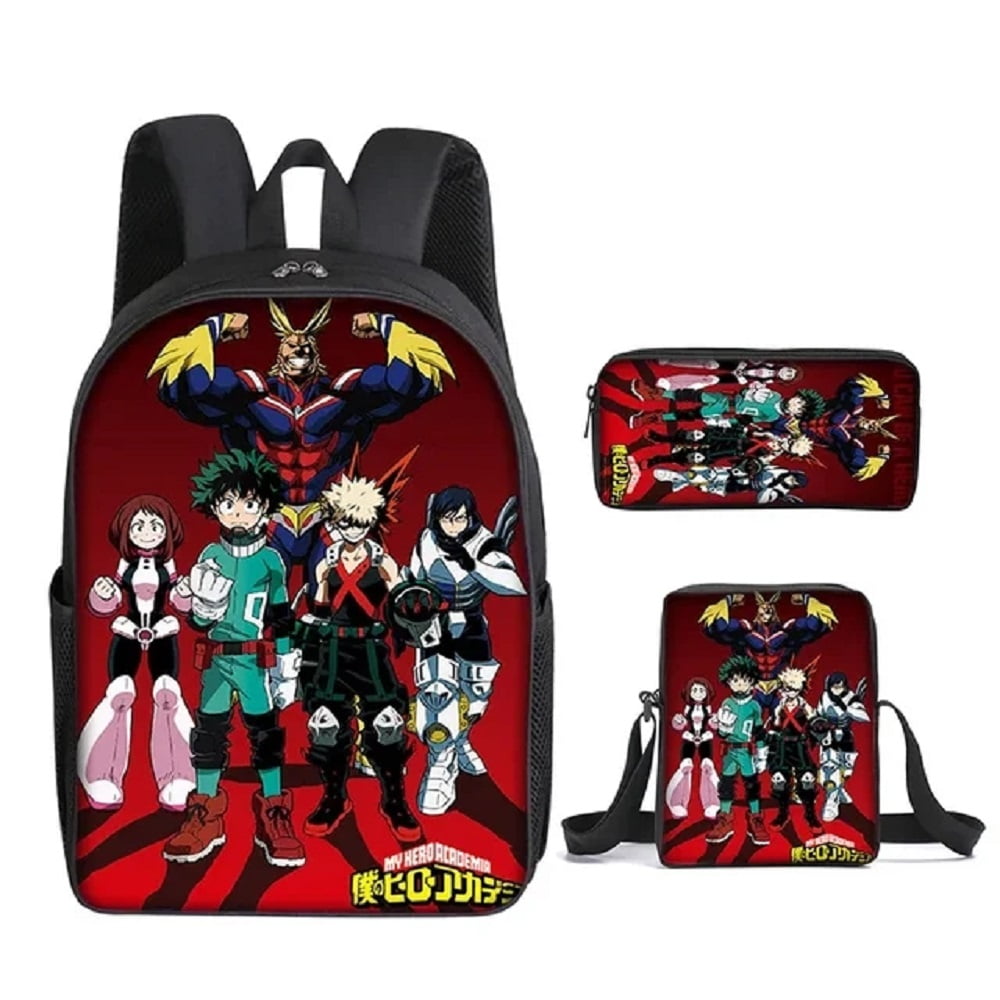 likurb Unisex Durable Anime Nylon Schoolbag Backpack with Lunch Bag Pencil Case Set