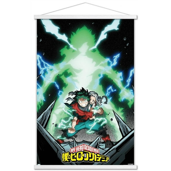 My Hero Academia: Season 4 - Deku Visual Wall Poster with Wooden Magnetic Frame, 22.375" x 34"