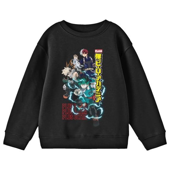 My Hero Academia Season 6 Heroes Group Art Crew Neck Long Sleeve Youth Black Sweatshirt-Small
