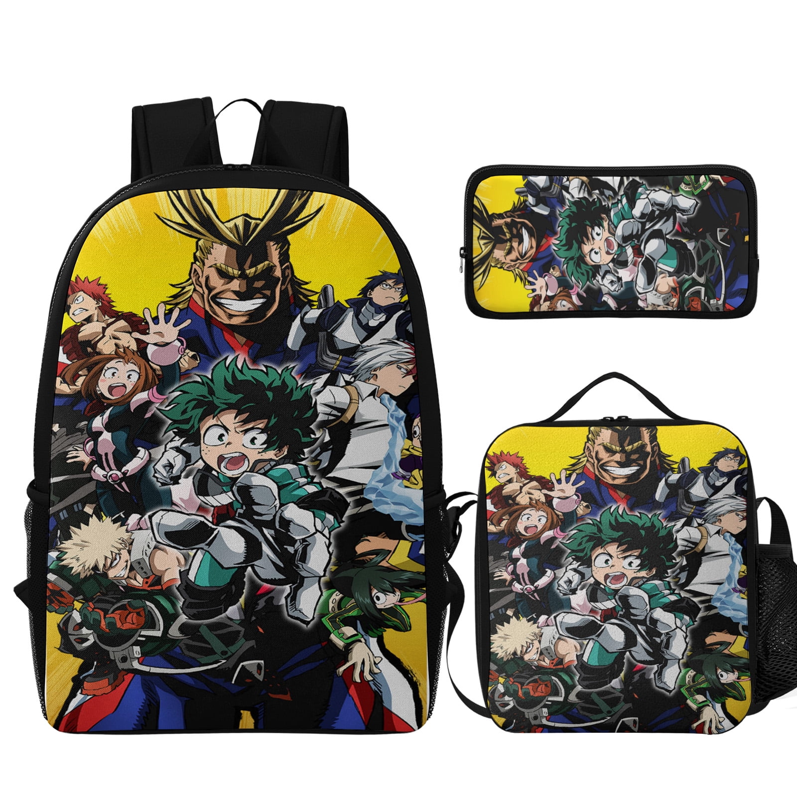 My Hero Academia Shoulder bag diagonal lunch bag pencil case set 3 Piece Backpack Sets With Lunch Bag Pencil Case Combination Hiking Travel Work