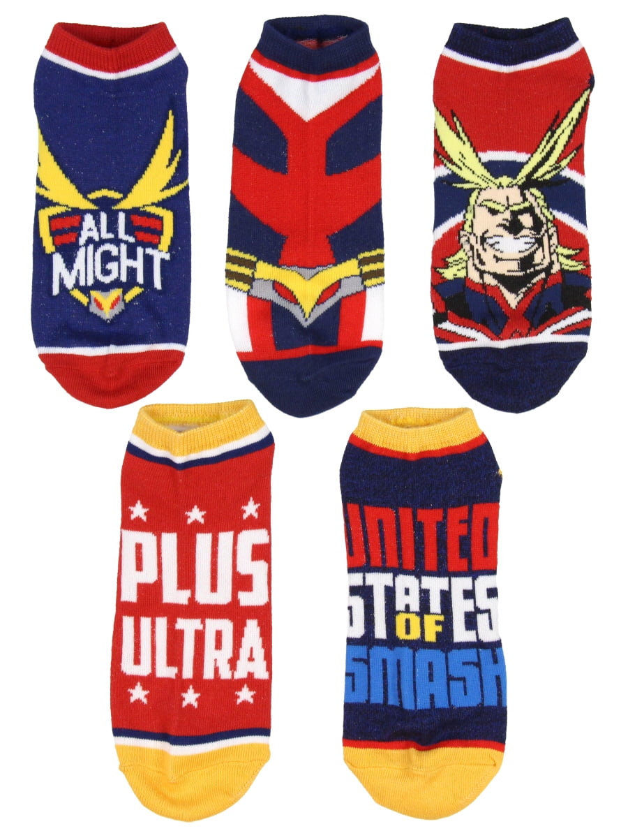 My Hero Academia Socks Adult All Might Themed Designs 5 Pack Mix and Match No Show Ankle Socks