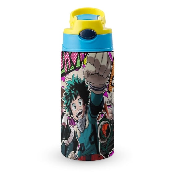 My Hero Academia Stainless Steel Water Bottle with Straw Children's Vacuum Insulated Mug Leak-Proof Water Cup