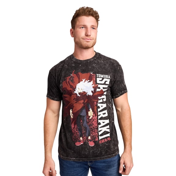 My Hero Academia Tomura Shigaraki Men's Black Mineral Wash Oversized Crew Neck Short Sleeve T-shirt-Large