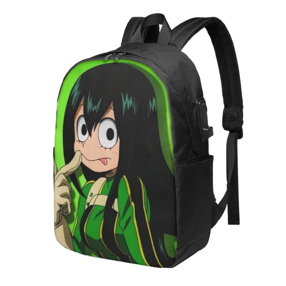 My Hero Academia Tsuyu Asui 17 Inch Travel Backpack Casual Laptop Backpack With Usb Charging Port Daypack Bookbags