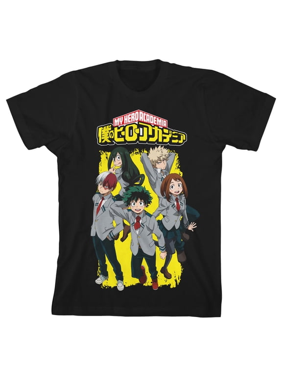 My Hero Academia UA School Uniform Characters Crew Neck Short Sleeve Boys' Black T-shirt-XL