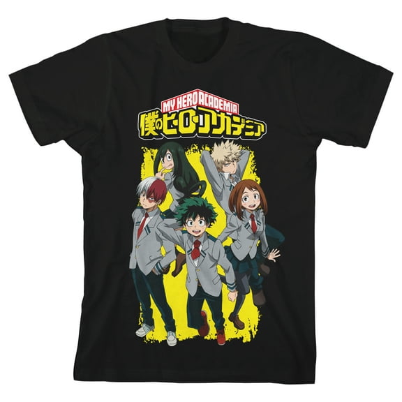 My Hero Academia UA School Uniform Characters Crew Neck Short Sleeve Boys' Black T-shirt-XS