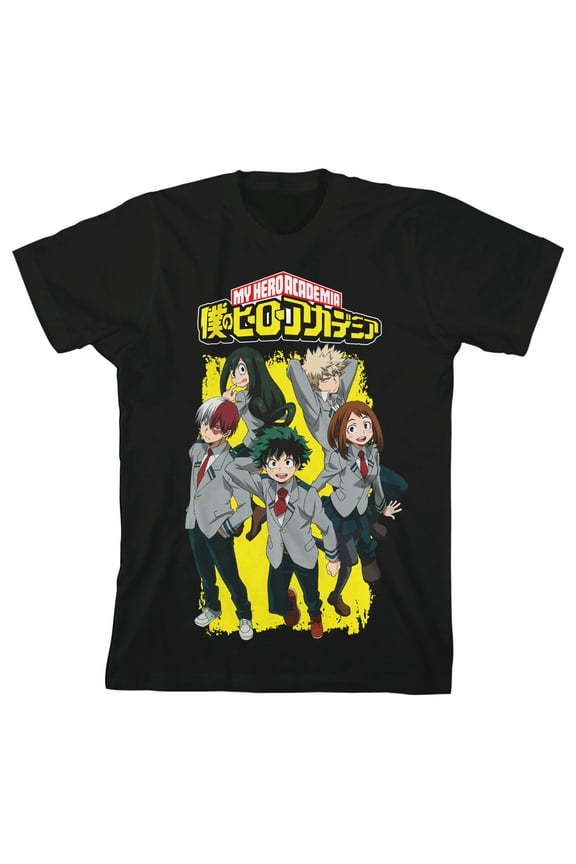 My Hero Academia UA School Uniform Characters Crew Neck Short Sleeve Boys' Black T-shirt-XS