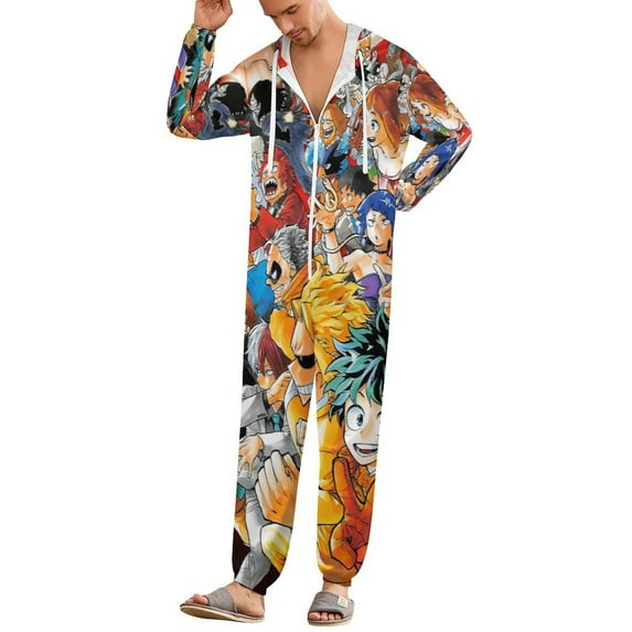 My Hero Academia Unisex Onesie Pajamas Zipper Jumpsuit Hooded One Piece Sleepwear for Family Mens Womens