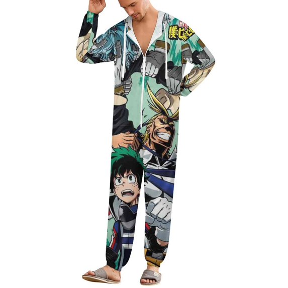 My Hero Academia Unisex Onesie Pajamas Zipper Jumpsuit Hooded One Piece Sleepwear for Family Mens Womens