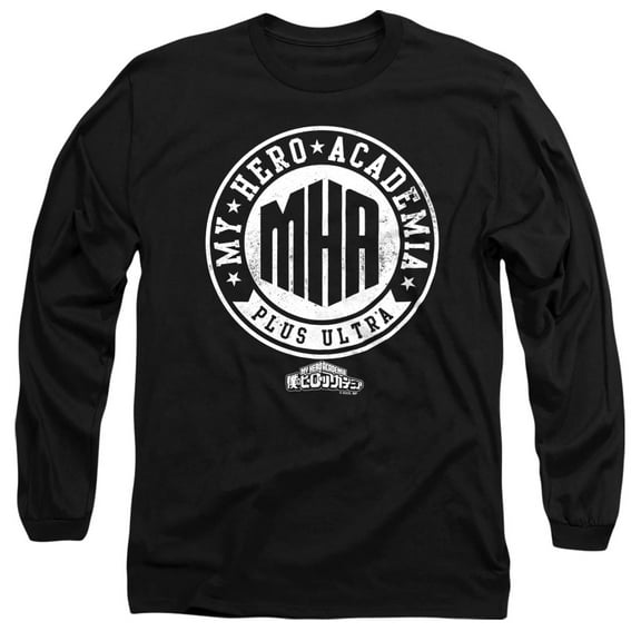 My Hero Academia Vintage MHA Plus Ultra Badge Unisex Adult Long-Sleeve T Shirt, Black, Large