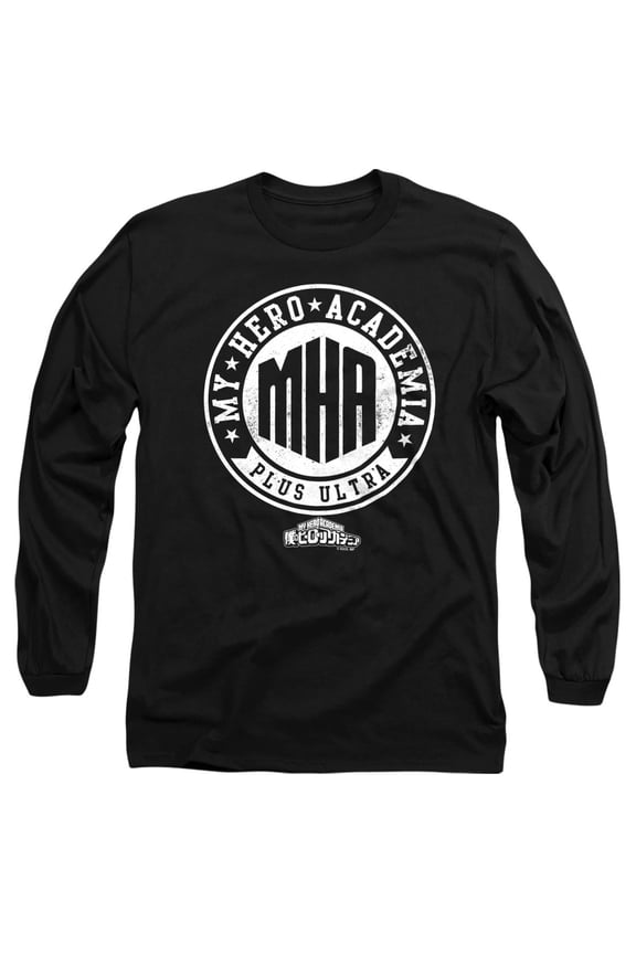 Vintage MHA Plus Ultra Badge Unisex Adult Long-Sleeve T Shirt, Black, Large