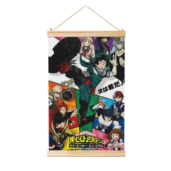 My Hero Academia Wooden Shaft Hanging Poster Home Decor Poster Wall Art Painting For Living Room Bedroom 16"X24"