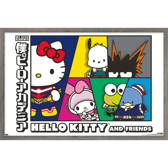 My Hero Academia X Hello Kitty And Friends - Shapes Wall Poster, 14.725" x 22.375" Framed