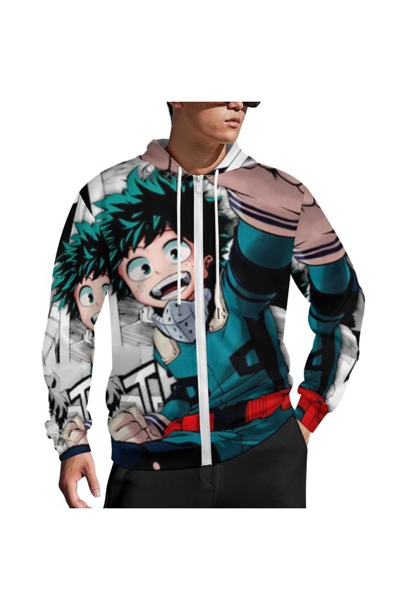 My Hero Academia Zip Up Hoodies Unisex Realistic 3D Print Sweatshirt Long Sleeve Hooded Jacket Coat 2XL