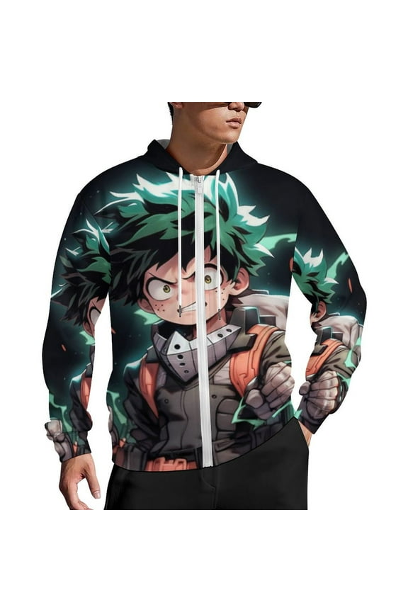 My Hero Academia Zip Up Hoodies Unisex Realistic 3D Print Sweatshirt Long Sleeve Hooded Jacket Coat 2XL