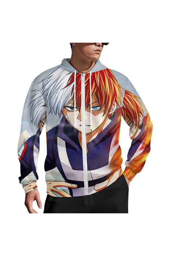 My Hero Academia Zip Up Hoodies Unisex Realistic 3D Print Sweatshirt Long Sleeve Hooded Jacket Coat 3XL