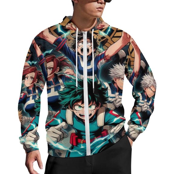 My Hero Academia Zip Up Hoodies Unisex Realistic 3D Print Sweatshirt Long Sleeve Hooded Jacket Coat 3XL