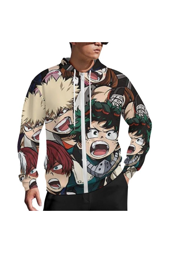 My Hero Academia Zip Up Hoodies Unisex Realistic 3D Print Sweatshirt Long Sleeve Hooded Jacket Coat 3XL