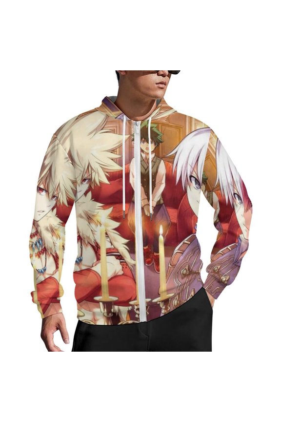 My Hero Academia Zip Up Hoodies Unisex Realistic 3D Print Sweatshirt Long Sleeve Hooded Jacket Coat 4XL