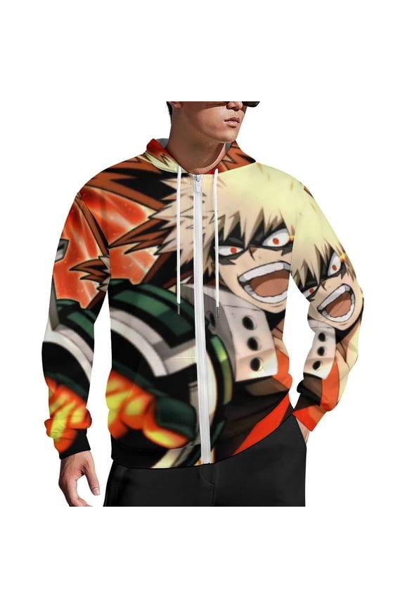 My Hero Academia Zip Up Hoodies Unisex Realistic 3D Print Sweatshirt Long Sleeve Hooded Jacket Coat 5XL