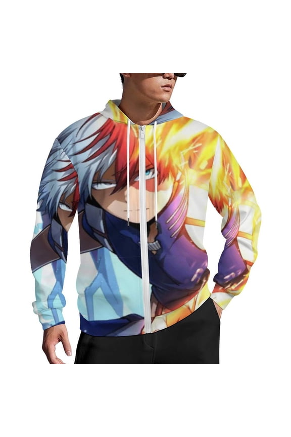 My Hero Academia Zip Up Hoodies Unisex Realistic 3D Print Sweatshirt Long Sleeve Hooded Jacket Coat L