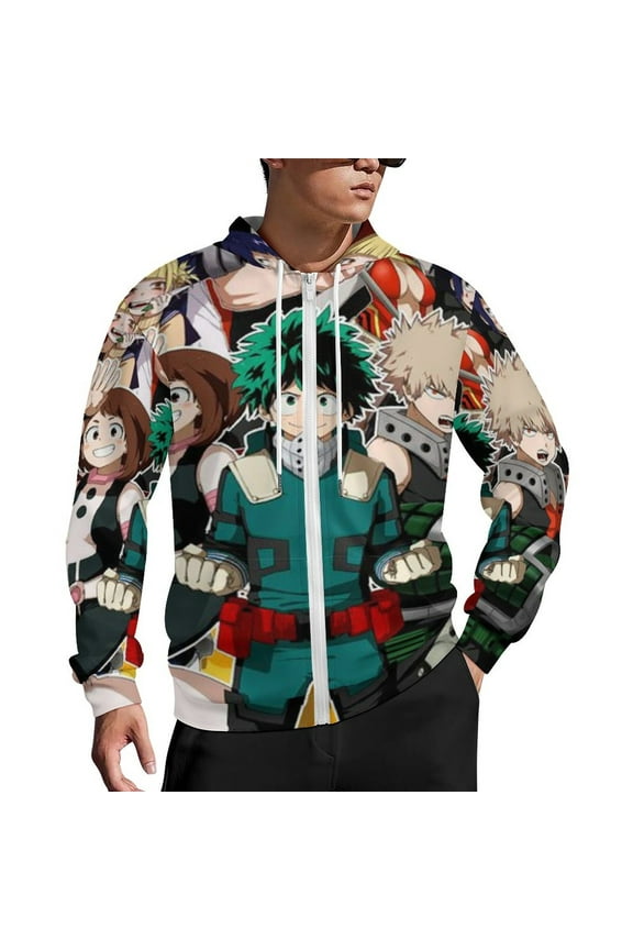 My Hero Academia Zip Up Hoodies Unisex Realistic 3D Print Sweatshirt Long Sleeve Hooded Jacket Coat M