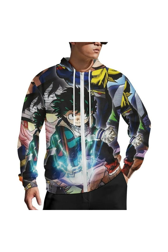 My Hero Academia Zip Up Hoodies Unisex Realistic 3D Print Sweatshirt Long Sleeve Hooded Jacket Coat M