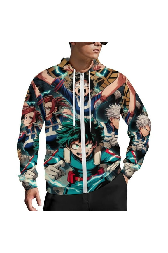 My Hero Academia Zip Up Hoodies Unisex Realistic 3D Print Sweatshirt Long Sleeve Hooded Jacket Coat S