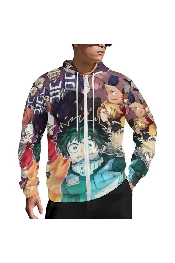 My Hero Academia Zip Up Hoodies Unisex Realistic 3D Print Sweatshirt Long Sleeve Hooded Jacket Coat S