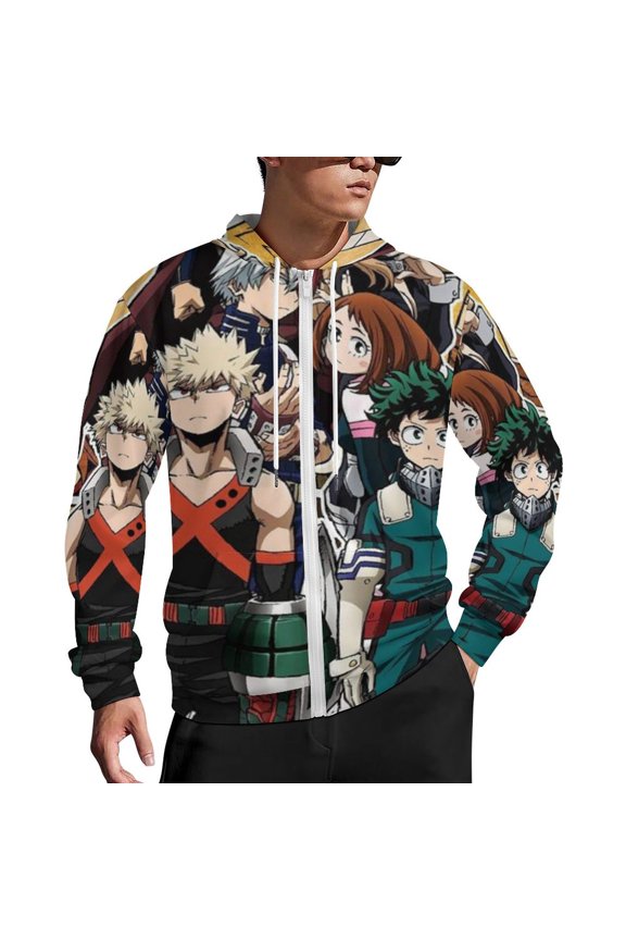 My Hero Academia Zip Up Hoodies Unisex Realistic 3D Print Sweatshirt Long Sleeve Hooded Jacket Coat XL
