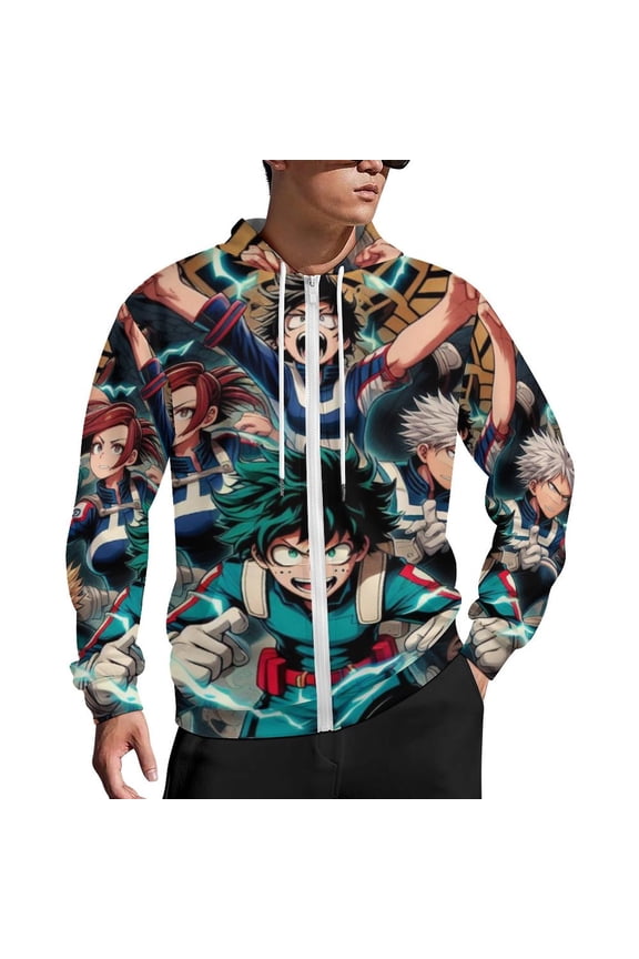 My Hero Academia Zip Up Hoodies Unisex Realistic 3D Print Sweatshirt Long Sleeve Hooded Jacket Coat XL