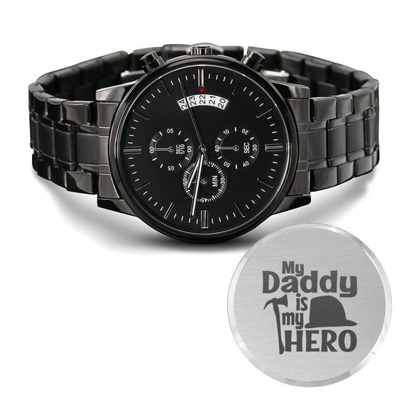 My Hero Engraved Multifunction Analog Stainless Steel Chronograph Men's Watch W Copper Dial