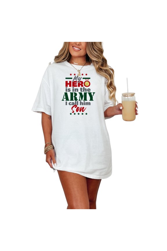 My Hero Is In The Army, Son, White Comfort Colors T-Shirt, Large