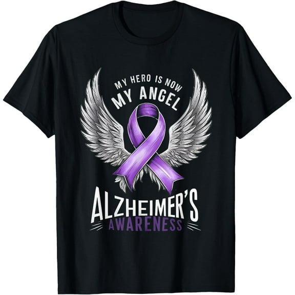 My Hero Is Now My Angel Dementia Alzheimer's Awareness Wings T-Shirt mens t shirt，black，women，funny，misfits，men，journey