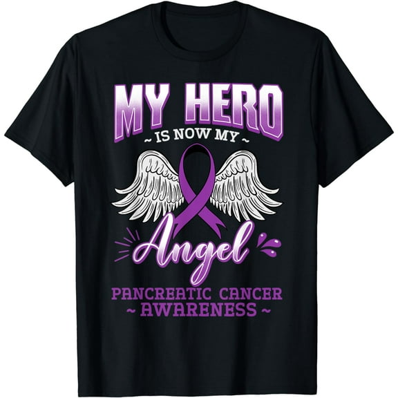 My Hero Is Now My Angel Pancreatic Cancer Purple T-Shirt