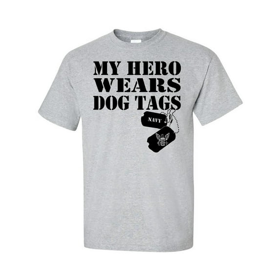 My Hero Wears Dog Tags - Navy Short Sleeve T-Shirt