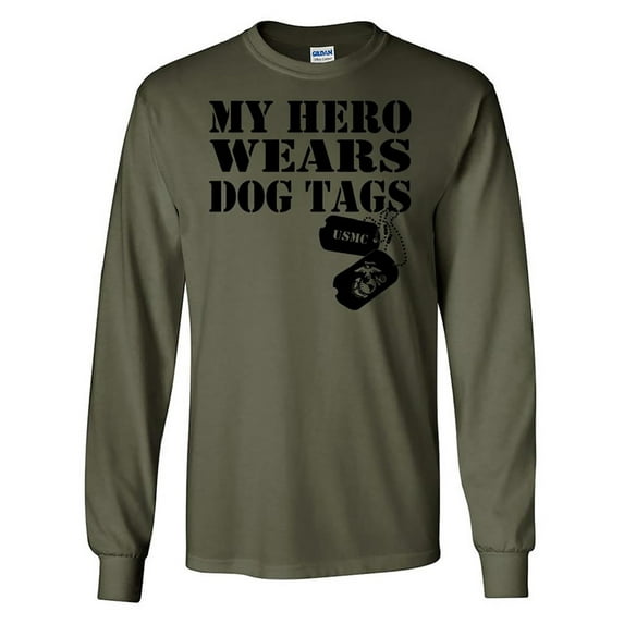 My Hero Wears Dog Tags - USMC Logo Long Sleeve T-Shirt